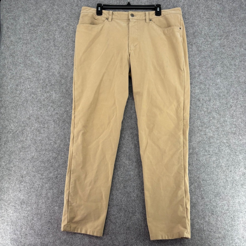 Lululemon ABC Pants Mens 36 Tan Khaki 5 Pocket Articulated Knee Casual Trousers